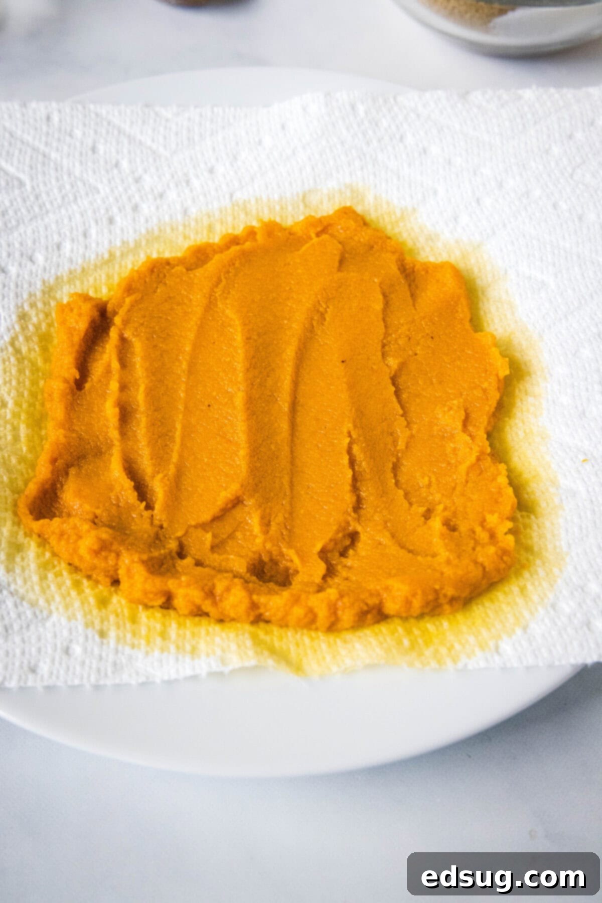 Pumpkin Chocolate Chip Chewies 5 pumpkin puree on a paper towel