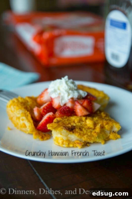 Golden Crunch Hawaiian French Toast 2 crunchy hawaiian french toast on a plate