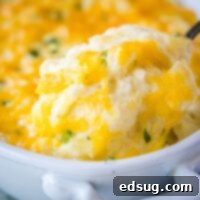 close up of spoonful of cheesy mashed potatoes