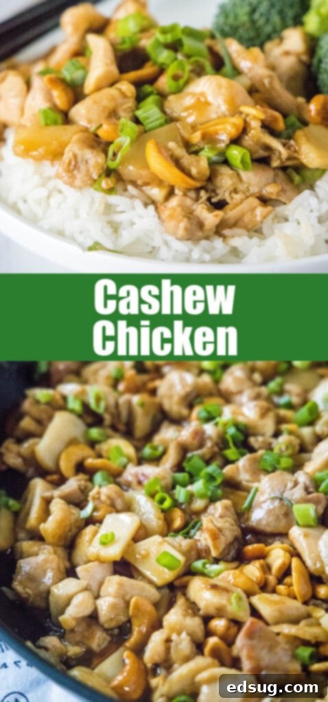 Savory Cashew Chicken Stir-Fry 7 close up view of cashew chicken with green onions for a Pinterest pin