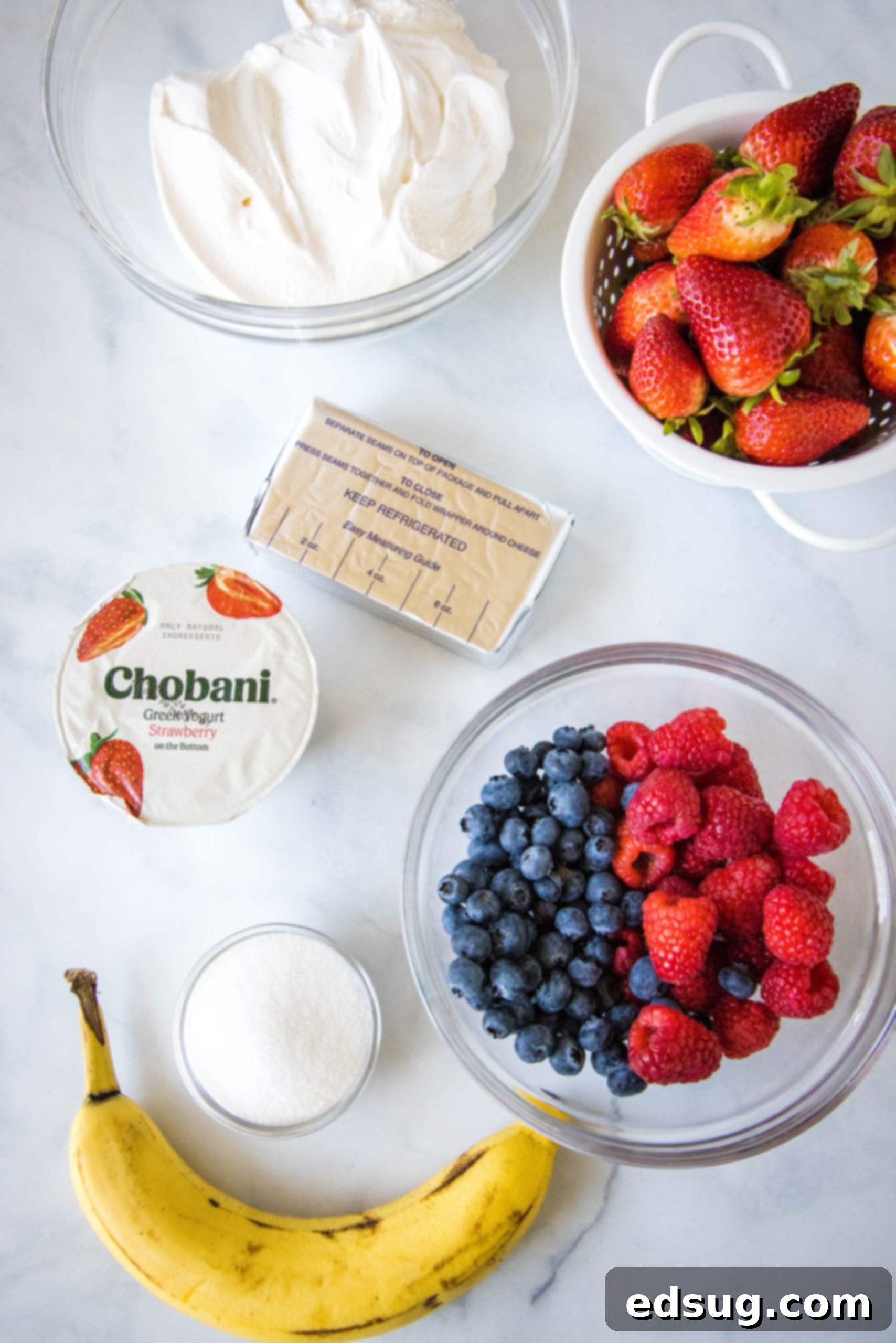 Ingredients for cheesecake fruit salad.