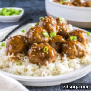 close up korean meatballs over rice on a plate