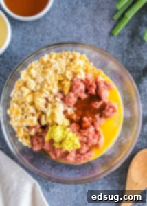 meatball ingredients in mixing bowl