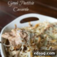 Classic Greek Pastitsio 2 A delicious Greek Pastitsio Casserole in a pan, showcasing the golden top and rich texture.