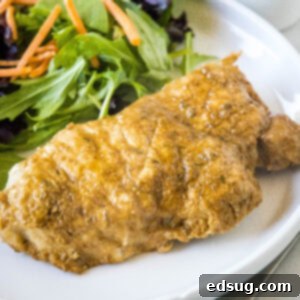 An instant pot pork chop with a side of salad on a white plate.