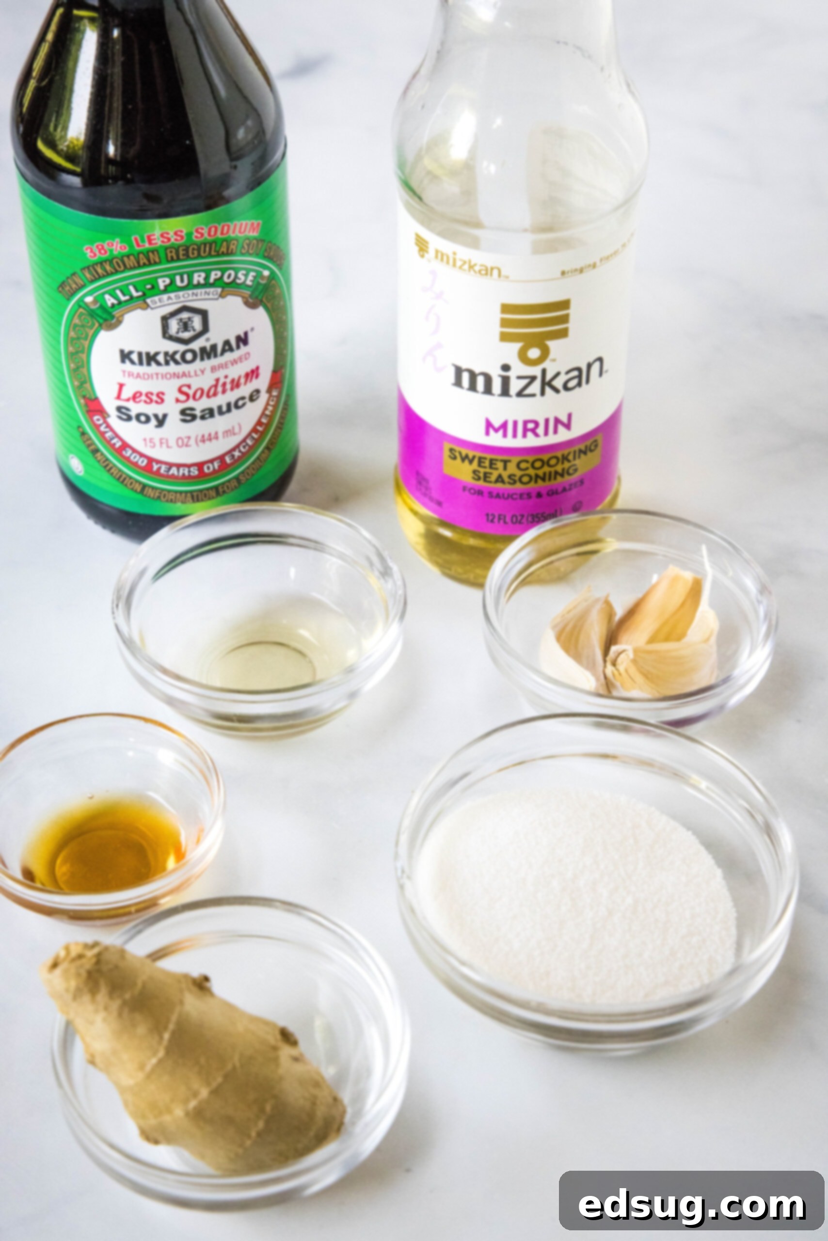 Ingredients for homemade teriyaki sauce.