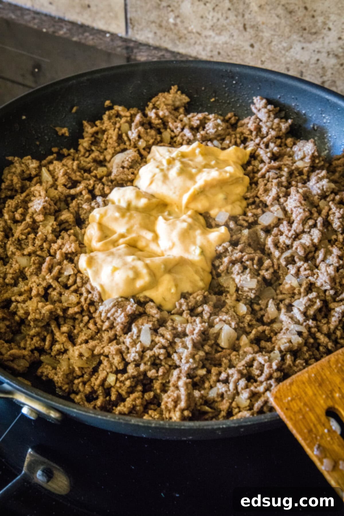 Copycat Big Mac Sloppy Joes 4 adding big mac sauce to ground beef