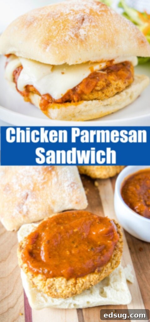 close up chicken parmesan sandwich