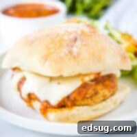 cropped in close of up chicken parmesan sandwich