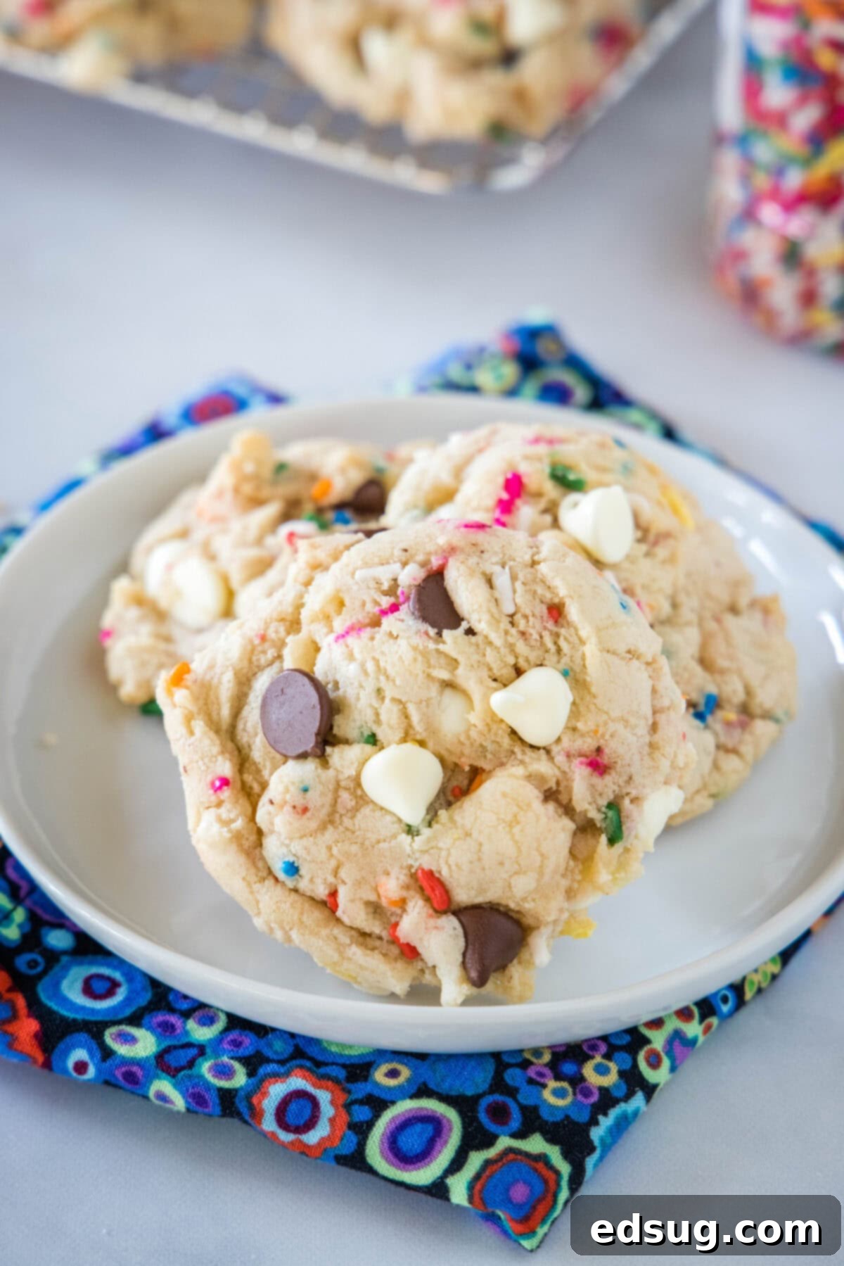 Dreamy Cake Batter Cookies 5 freshly baked cake batter cookies cooling on a wire rack