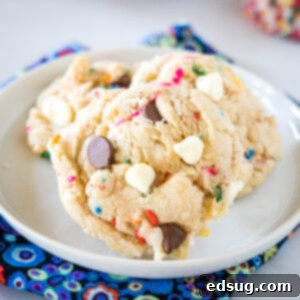 Dreamy Cake Batter Cookies 7 close up cake batter cookies on a white plate