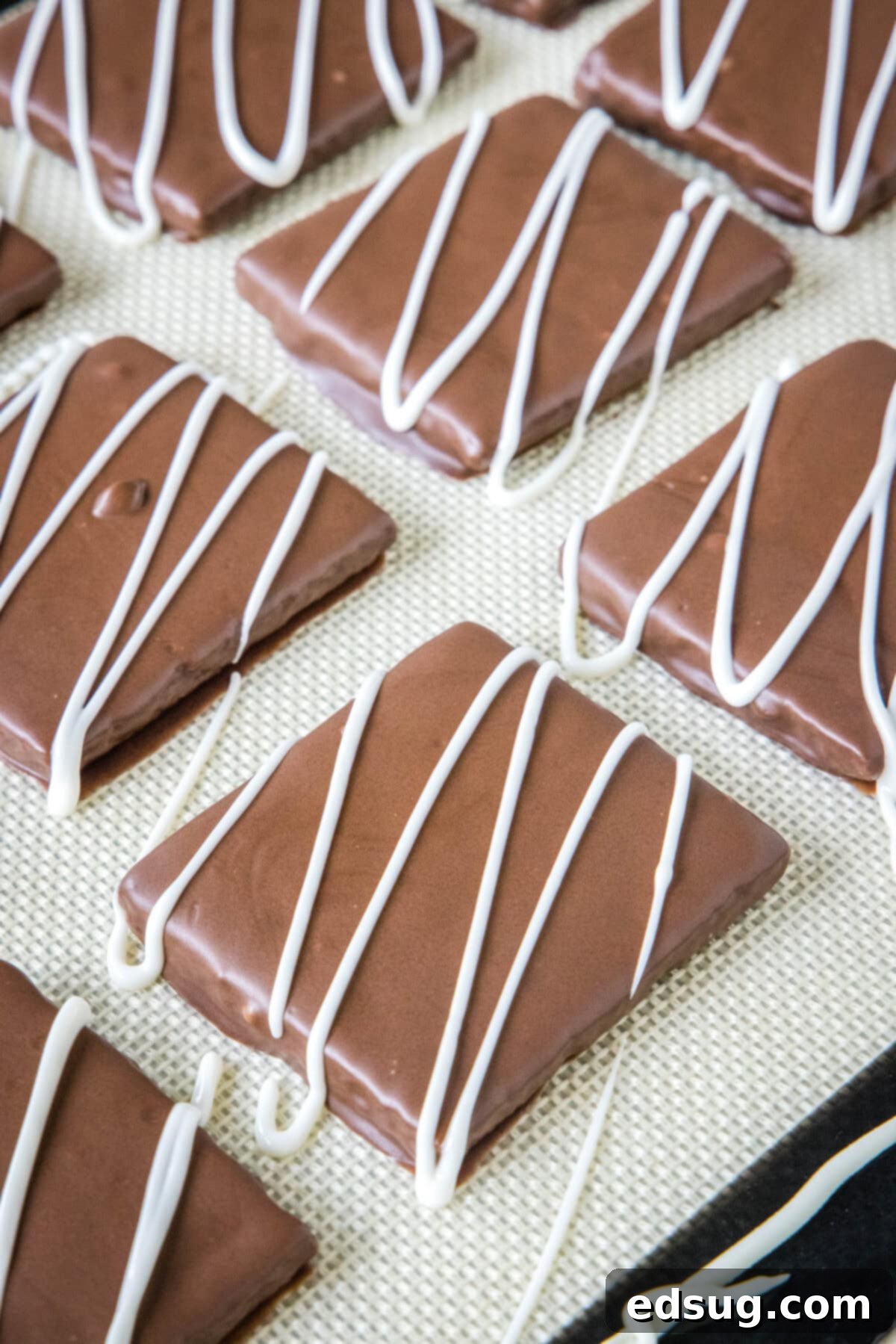 Decadent Chocolate Graham Delights 4 chocolate covered graham crackers setting up on a tray