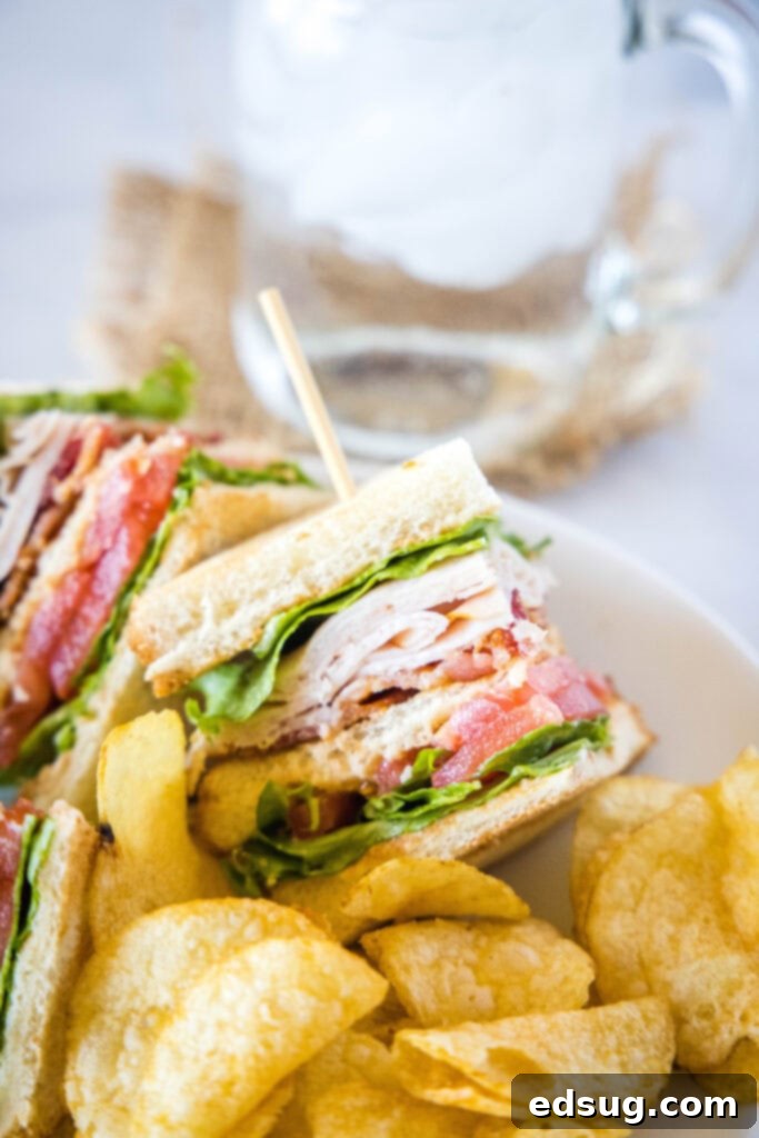 Ultimate Turkey Club Sandwich 6 turkey club sandwich on plate with chips