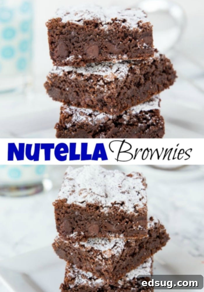 Decadent Nutella Fudge Brownies 5 close up of nutella brownies on a plate