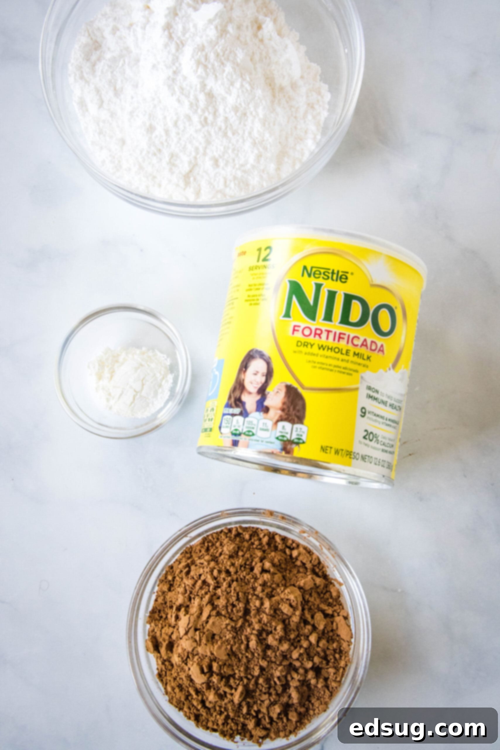 Homemade hot chocolate mix ingredients.