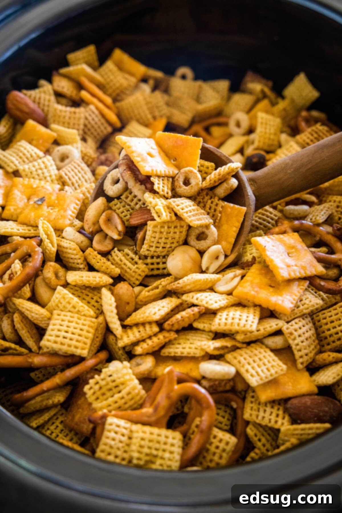 Crock-Pot Party Crunch 2 crock pot chex mix in the crock pot