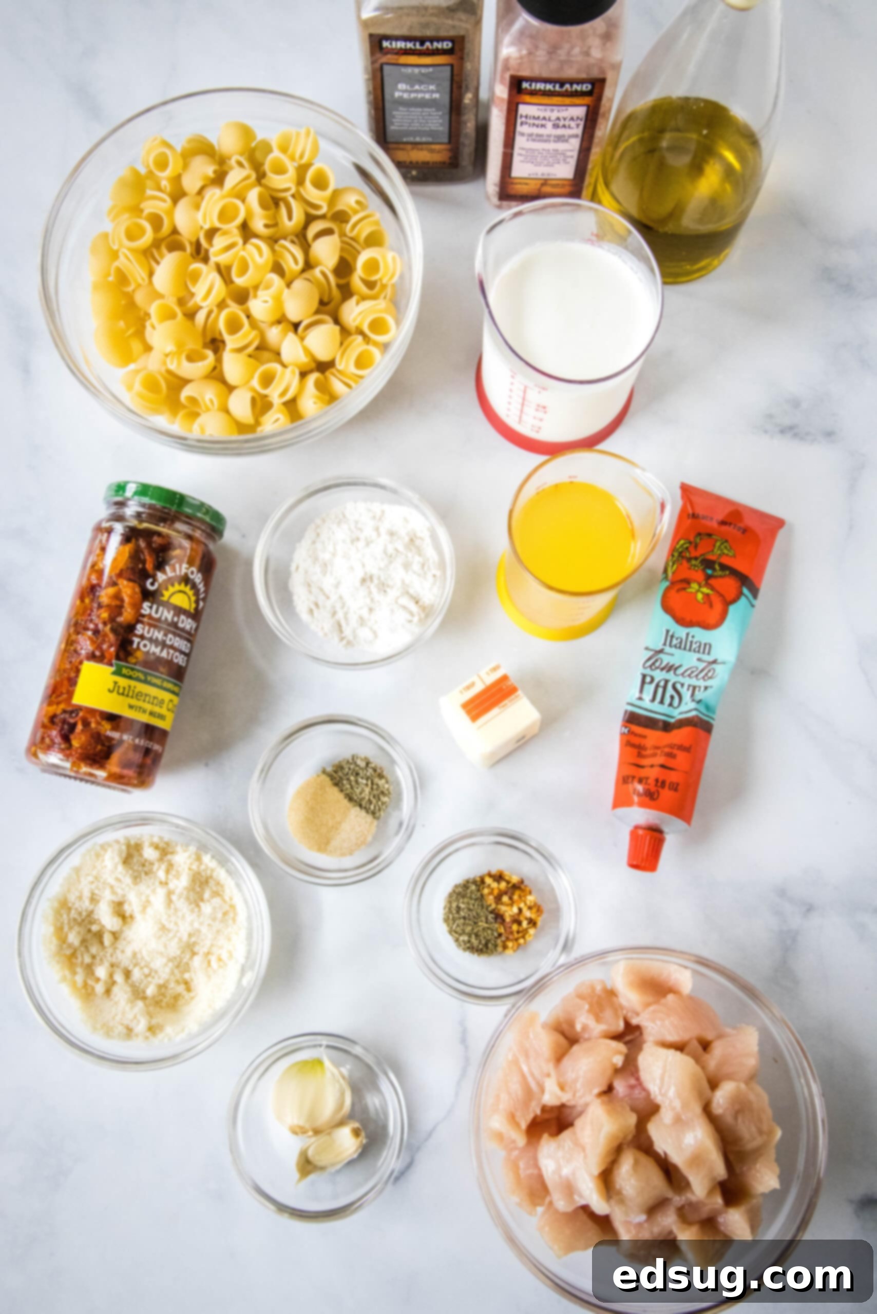 Flavor-packed Marry Me Chicken pasta is a 30-minute, one-pan weeknight dinner with tender pasta and chicken in creamy sun-dried tomato sauce. Ingredients for Marry Me Chicken pasta.