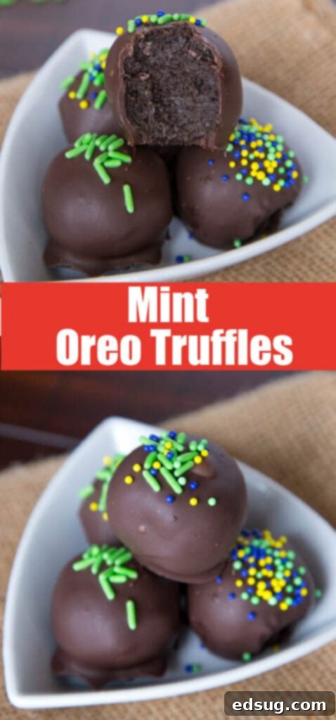 mint oreo truffles close up for pinterst