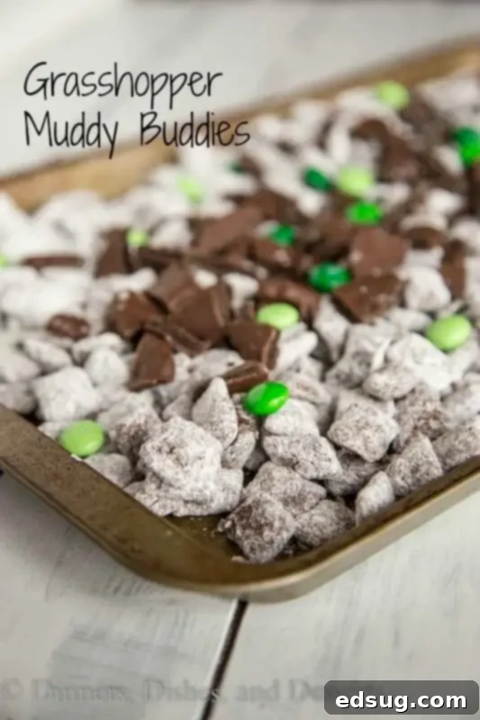 grasshopper muddy buddies in a bowl