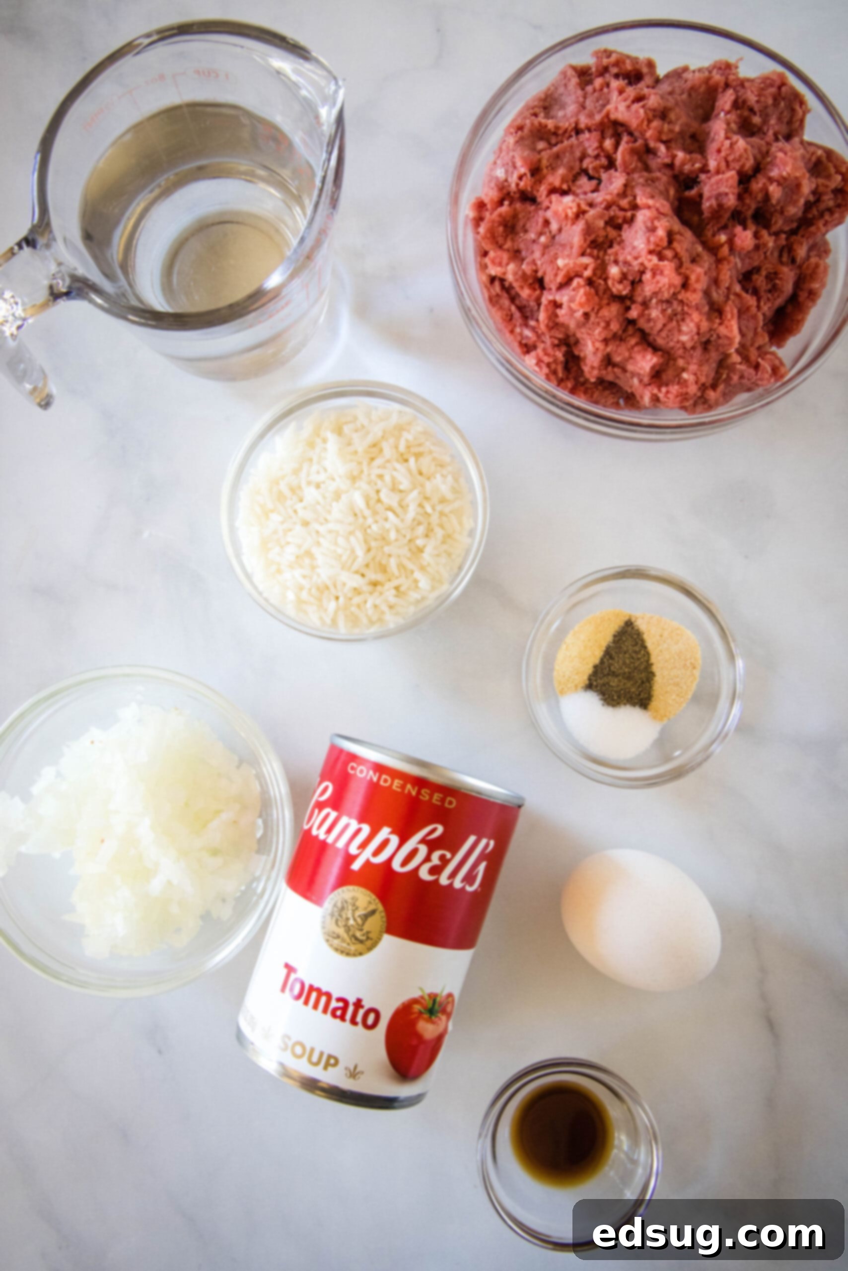 Ingredients for porcupine meatballs.