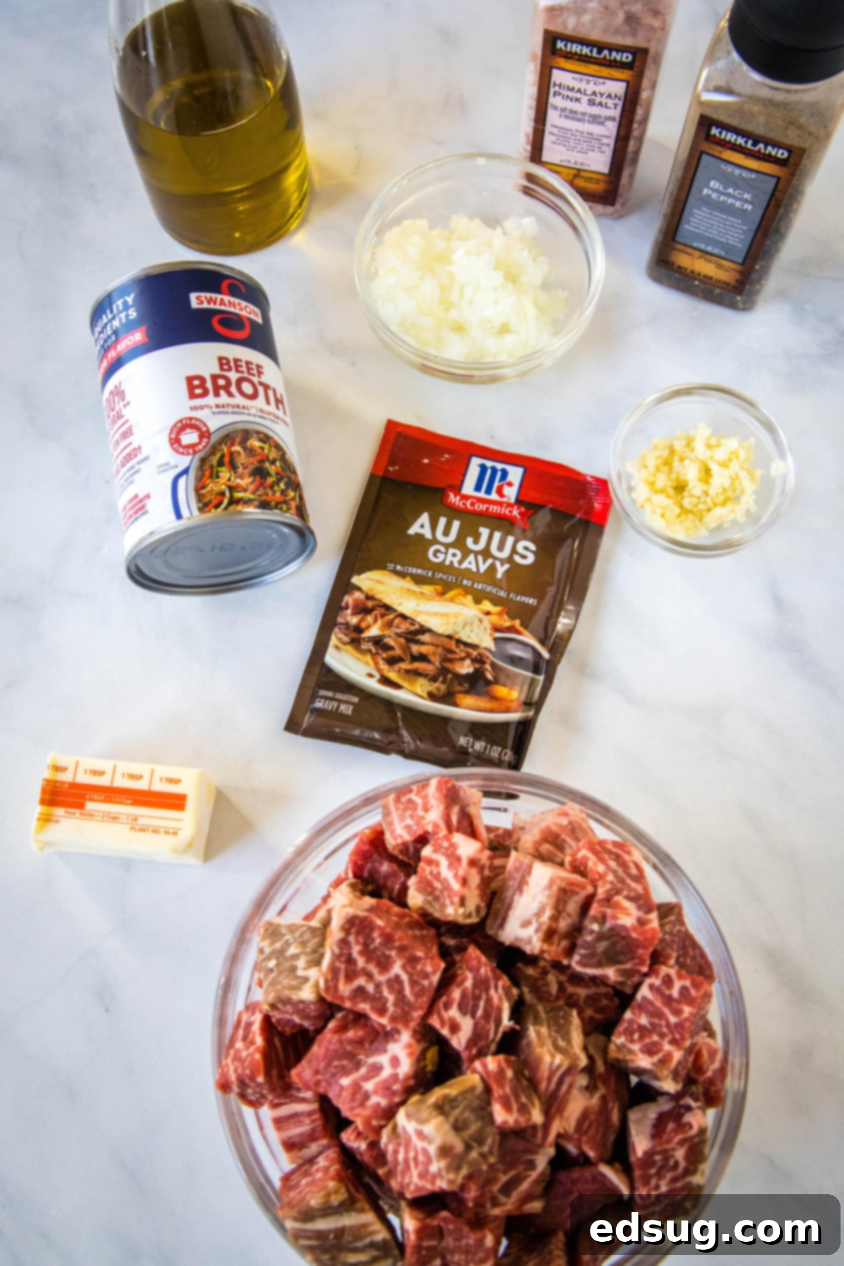 Ingredients for slow cooker steak bites.