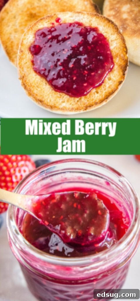 close up homemade mixed berry jam