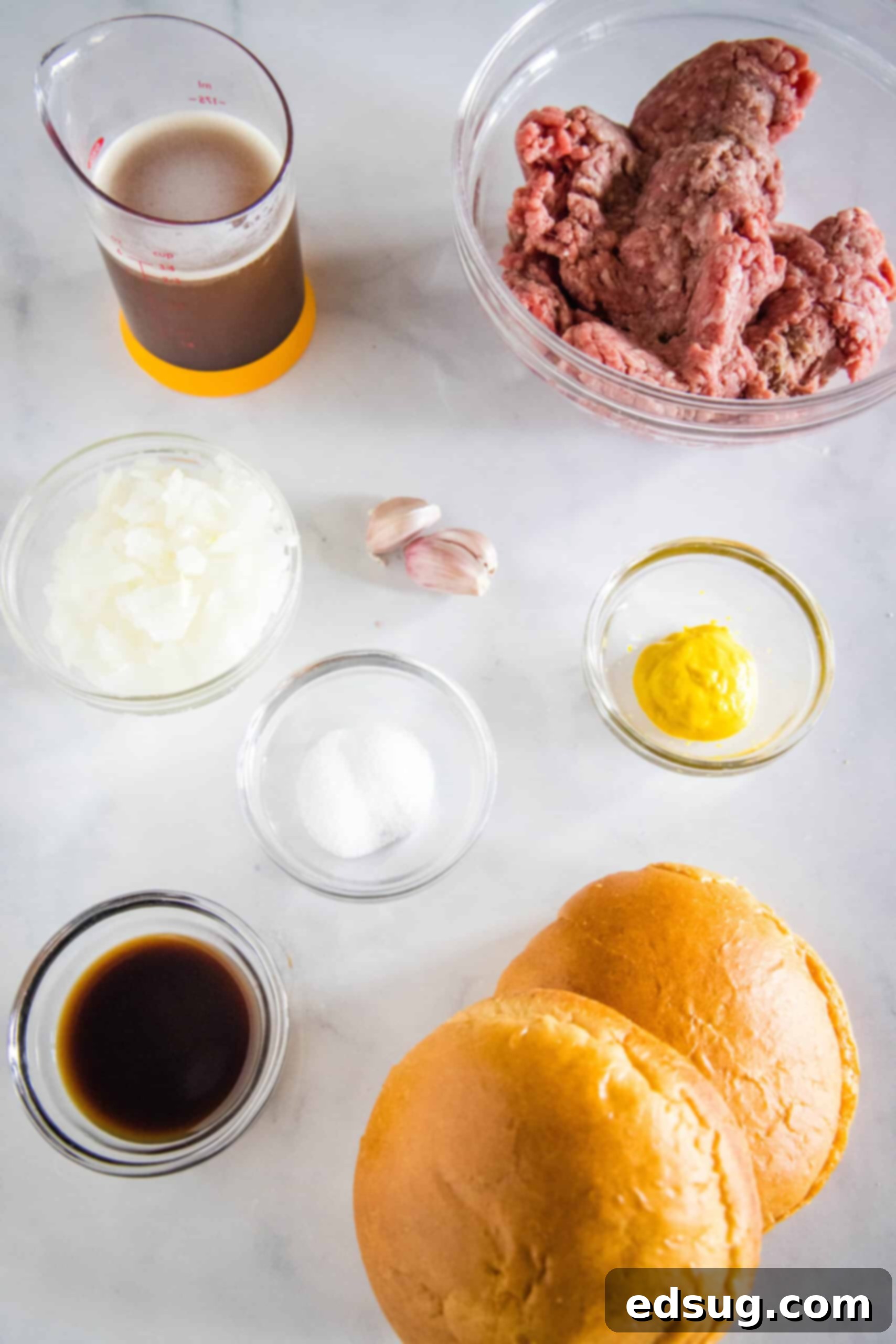 Gather these simple ingredients to create your own authentic Maid-Rite loose meat sandwiches at home. Ingredients for Maid Rite sandwiches.