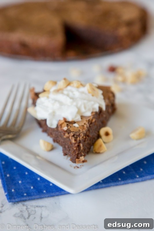 Decadent Chocolate Hazelnut Dream 4 A piece of cake on a plate, with Hazelnut and Chocolate