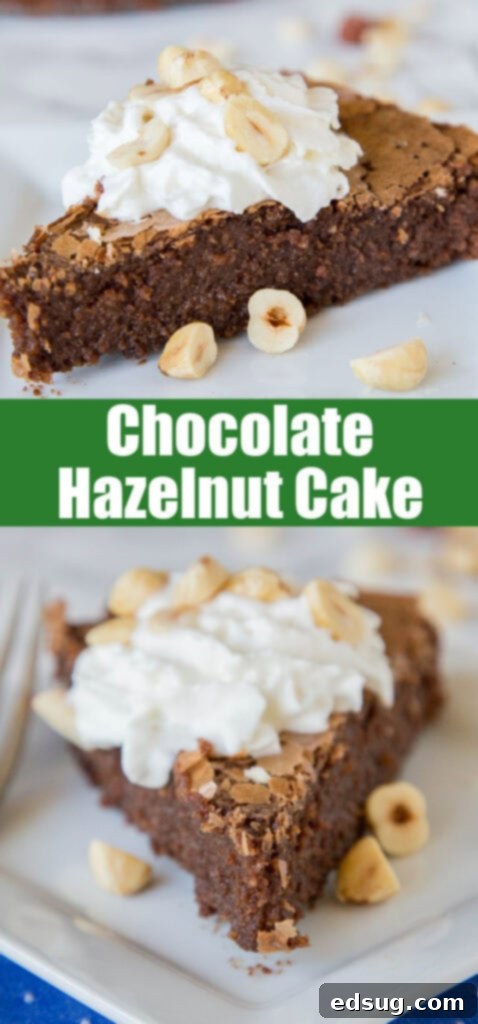 Decadent Chocolate Hazelnut Dream 5 slice of chocolate hazelnut cake on a plate topped with whipped cream