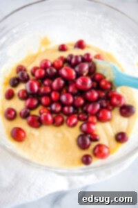 Zesty Cranberry Orange Delights 9 muffin batter with cranberries ready to fold in