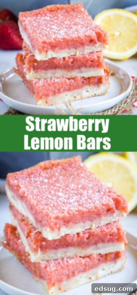 Bright & Tangy Strawberry Lemonade Treats 7 A close-up view of a strawberry lemon bar, showing the texture of the filling and the dusting of powdered sugar, perfect for a Pinterest share.