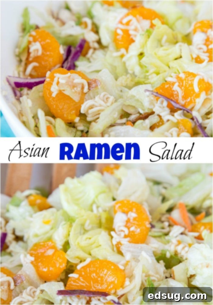Far East Crunch Salad 5 Asian Salad - the classic Asian ramen noodle salad using a homemade dressing - no seasoning packet necessary!  Quick, easy, and great with any meal. #salad #recipe #asiansalad #potluck