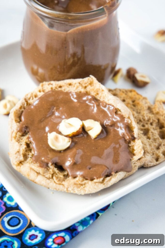 Homemade Chocolate Hazelnut Spread 4 homemade nutella spread on an english muffin for breakfast