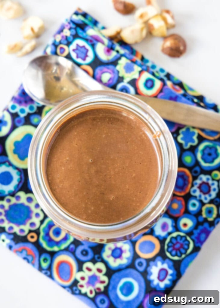 Homemade Chocolate Hazelnut Spread 5 chocolate hazelnut spread in a jar, ready for storage