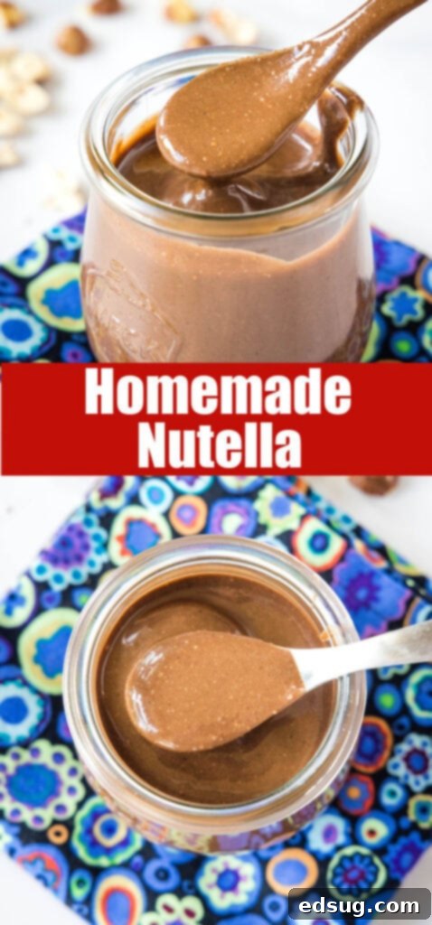 Homemade Chocolate Hazelnut Spread 7 close up spoonful of chocolate hazelnut spread on a spoon, showing its smooth texture