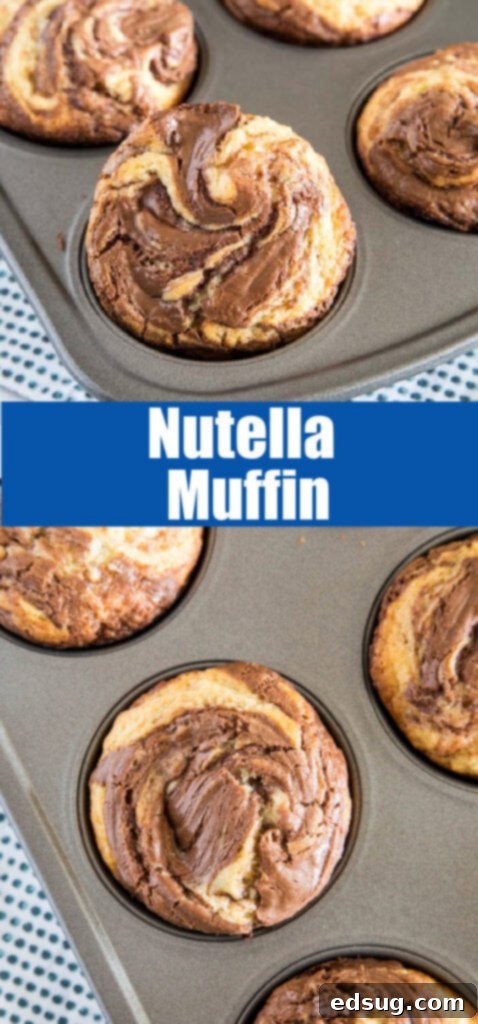 Decadent Nutella Muffins 5 close up nutella swirl muffins in a muffin tin