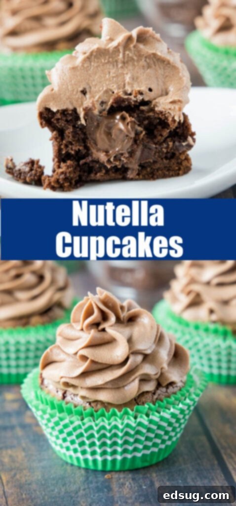 Decadent Nutella Cupcakes 7 Close-up detail of a chocolate cupcake with a visible Nutella filling