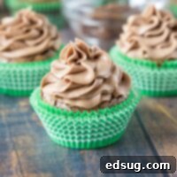 Decadent Nutella Cupcakes 8 close up chocolate cupcake with nutella frosting