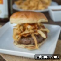 Bacon Burger with Smokey Barbeque Sauce and Homemade Onion Straws!