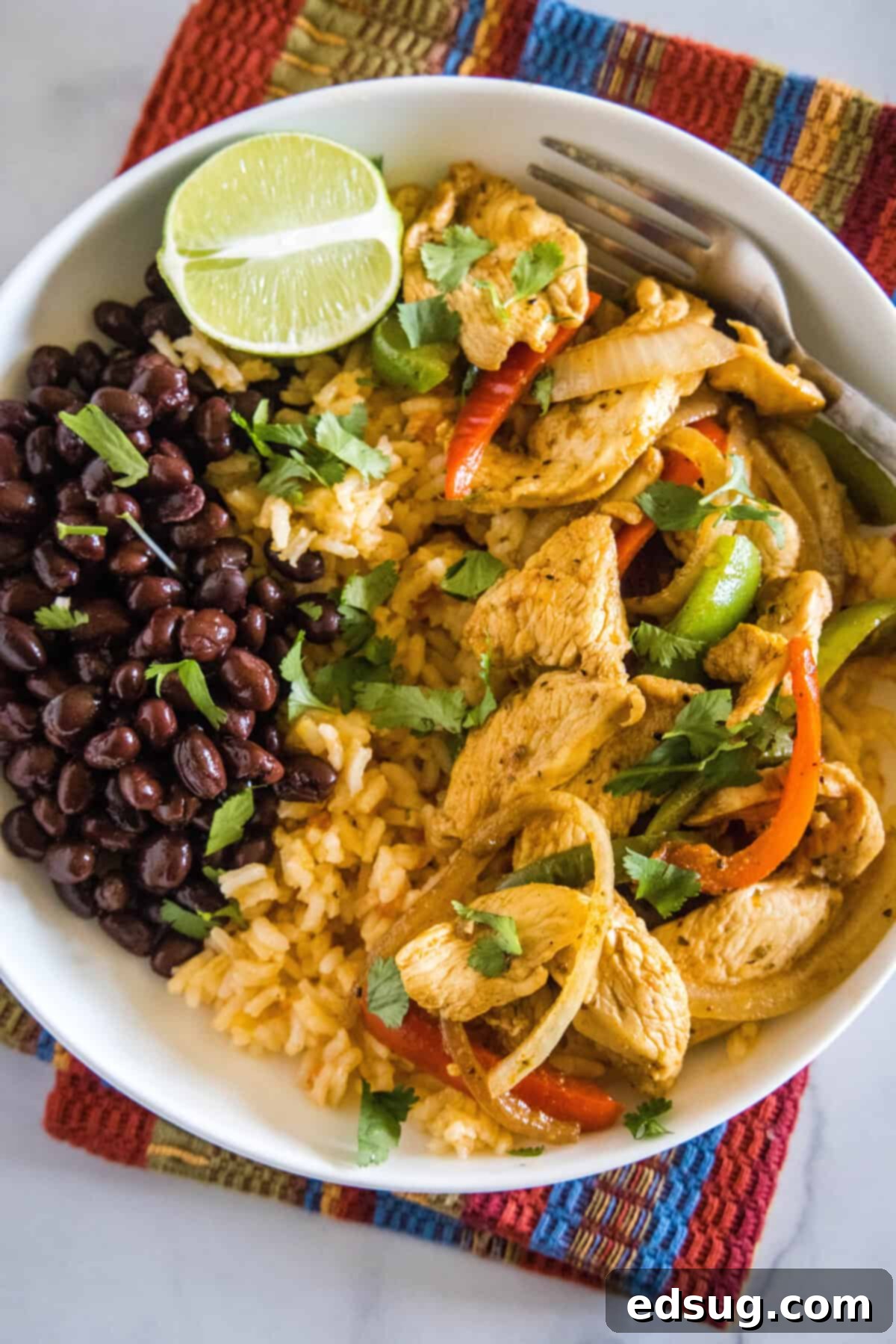 Sizzling Chicken Fajita Bowls 6 looking down on chicken fajita bowls