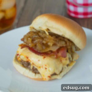 Candied Bacon Caramelized Onion Cheeseburgers 2 Brown Sugar Caramelized Onion Bacon Cheeseburgers - bacon, cheese, sweet caramelized onions
