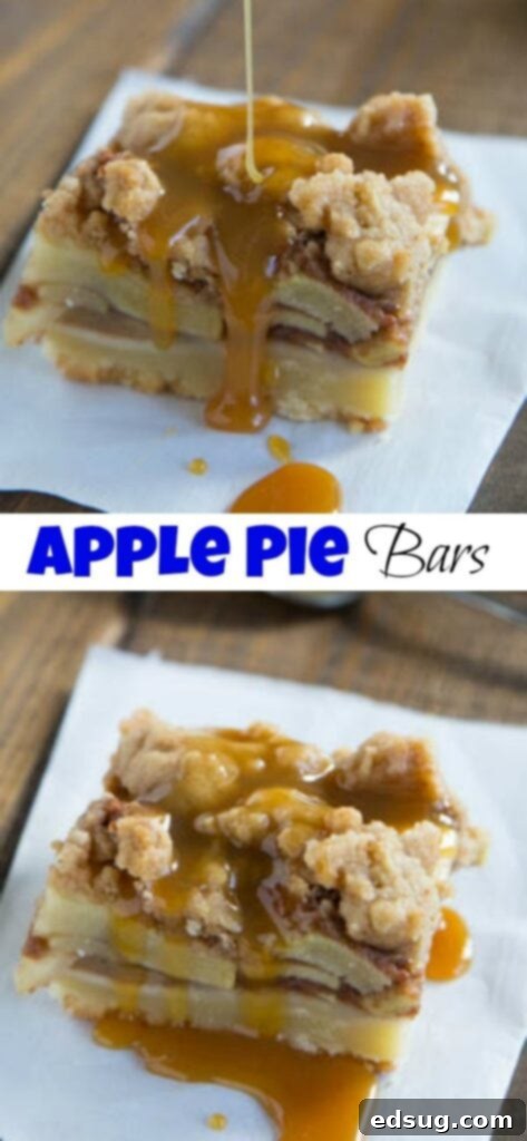 Gooey Caramel Apple Pie Bars 2 Caramel Apple Pie Bars - A shortbread crust topped with cinnamon spiced apples, streusel, and drizzled with caramel. A perfect fall dessert for any occasion.