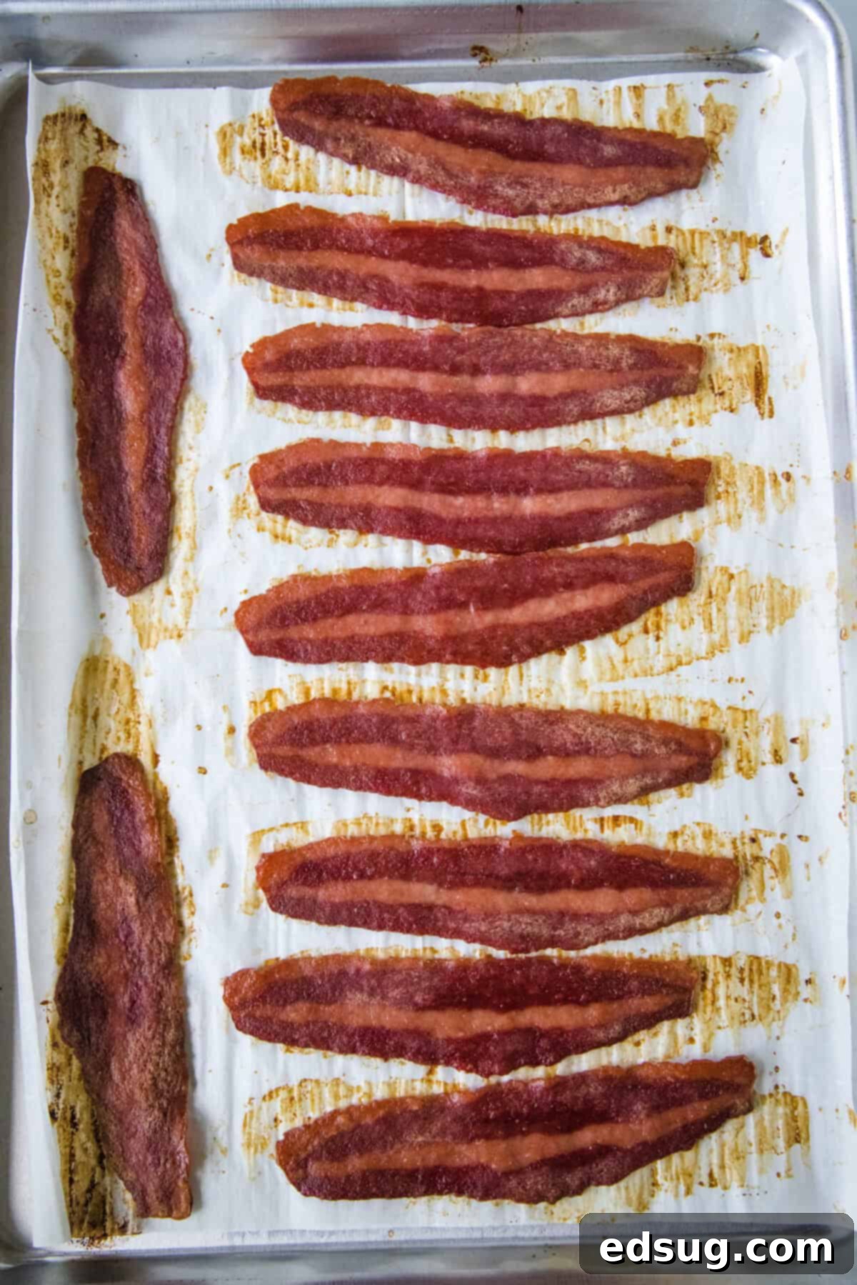 cooked turkey bacon on a sheet pan