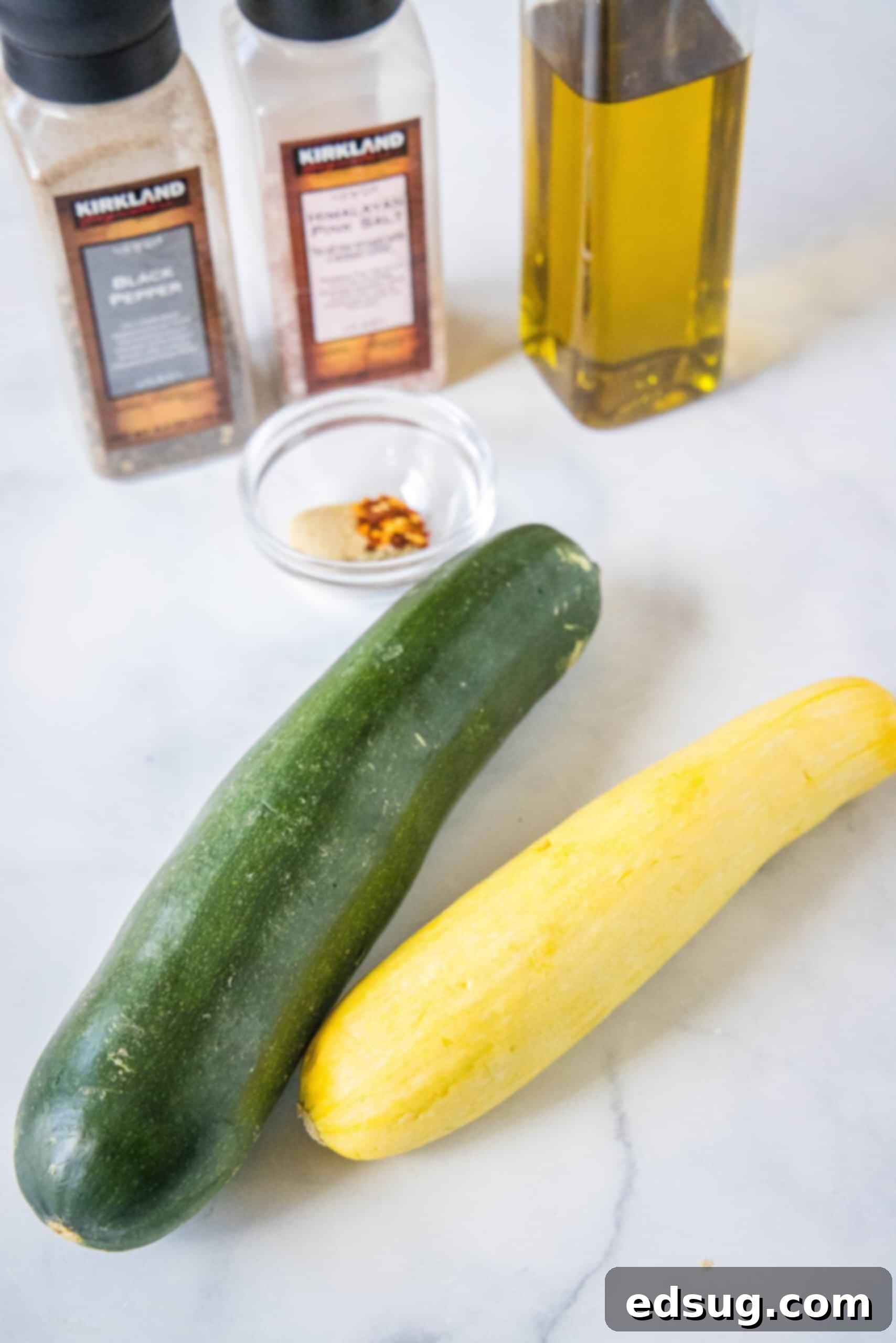 Ingredients for roasted zucchini and squash.