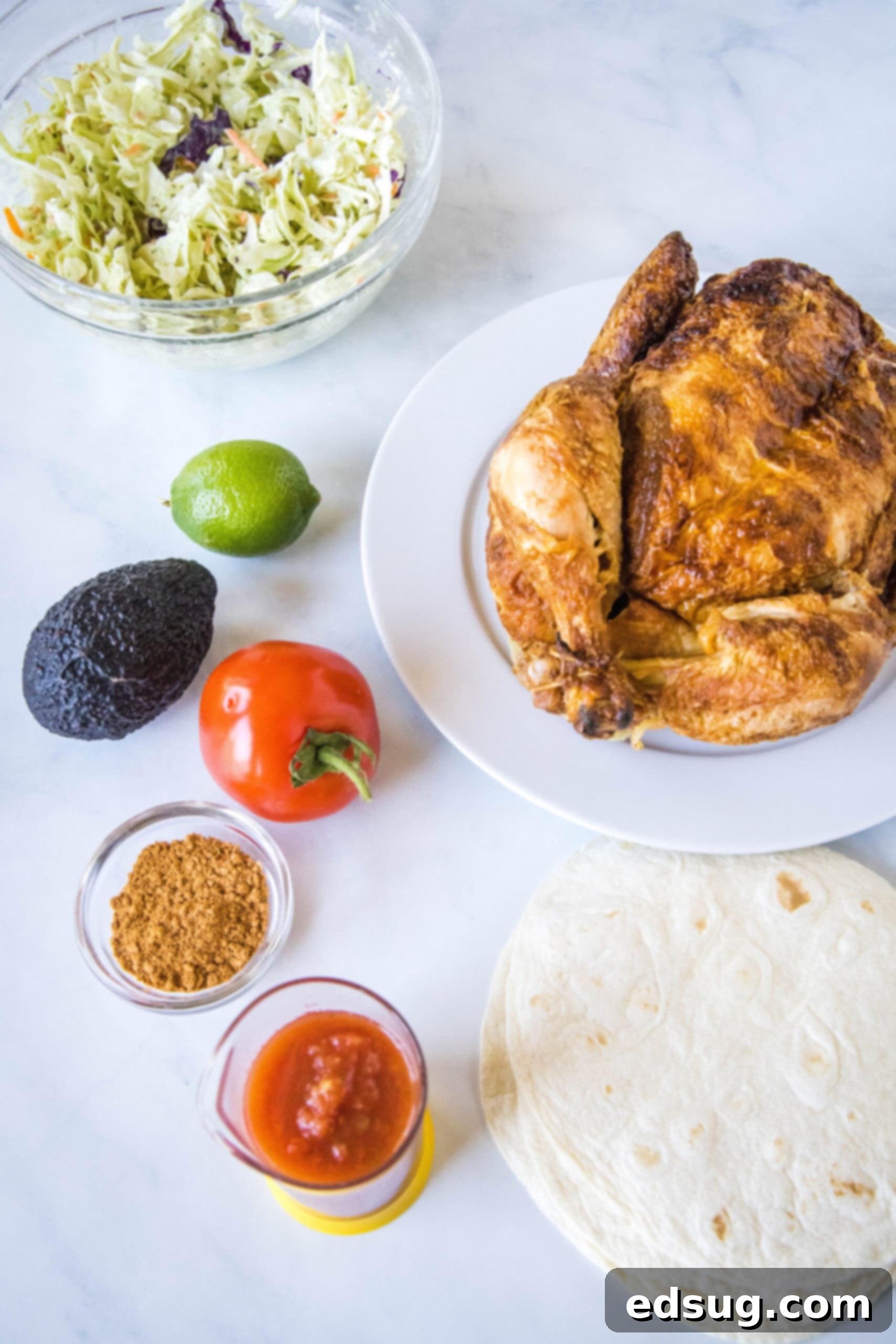Rotisserie chicken tacos ingredients.