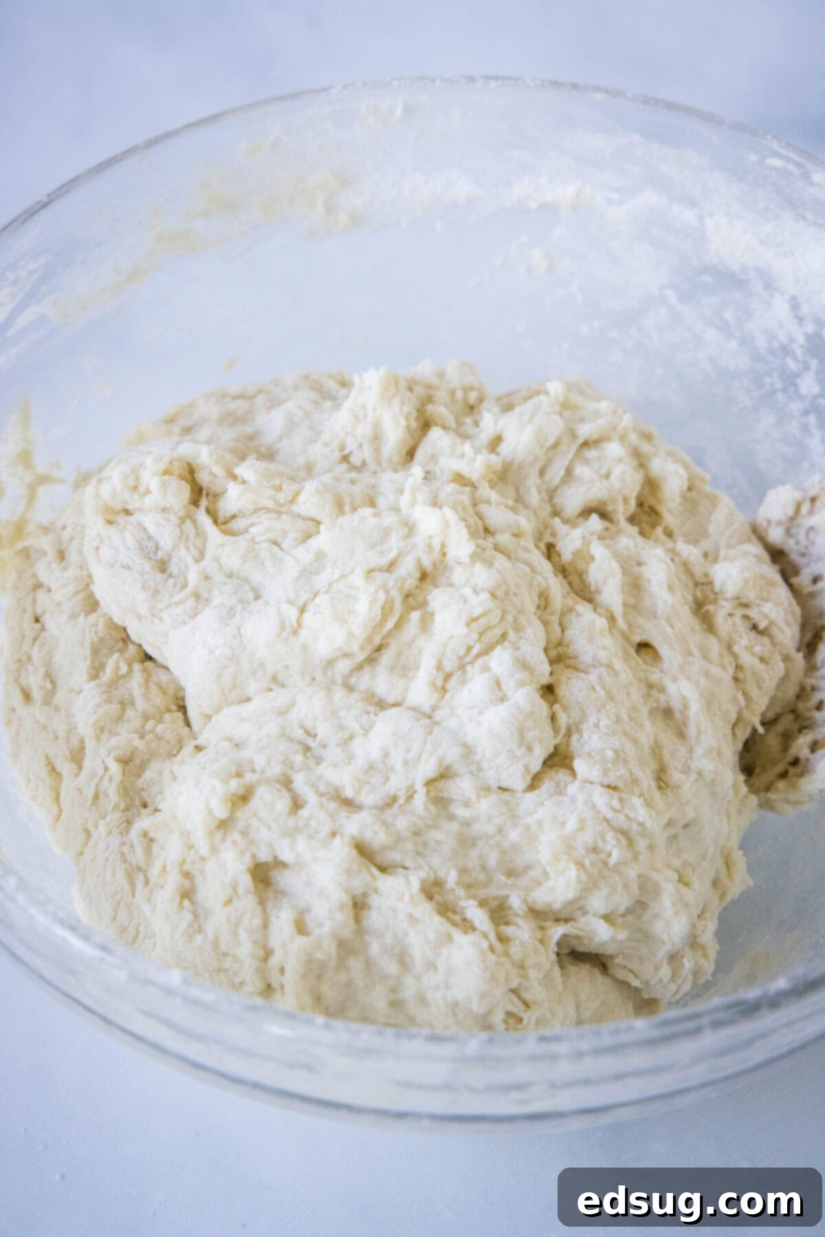 Navajo Fry Bread Tacos 5 Rough dough resting in a mixing bowl, covered for the resting period.