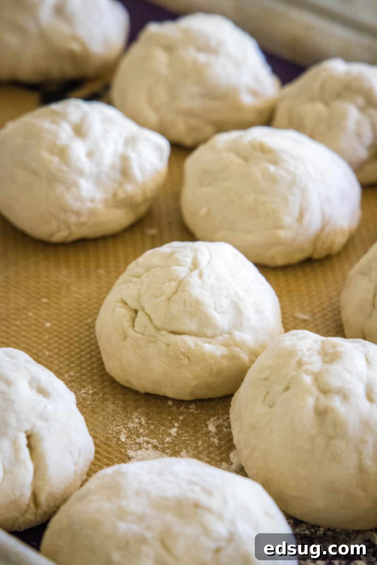 Navajo Fry Bread Tacos 6 Portioned dough balls for Indian fry bread, ready for rolling.