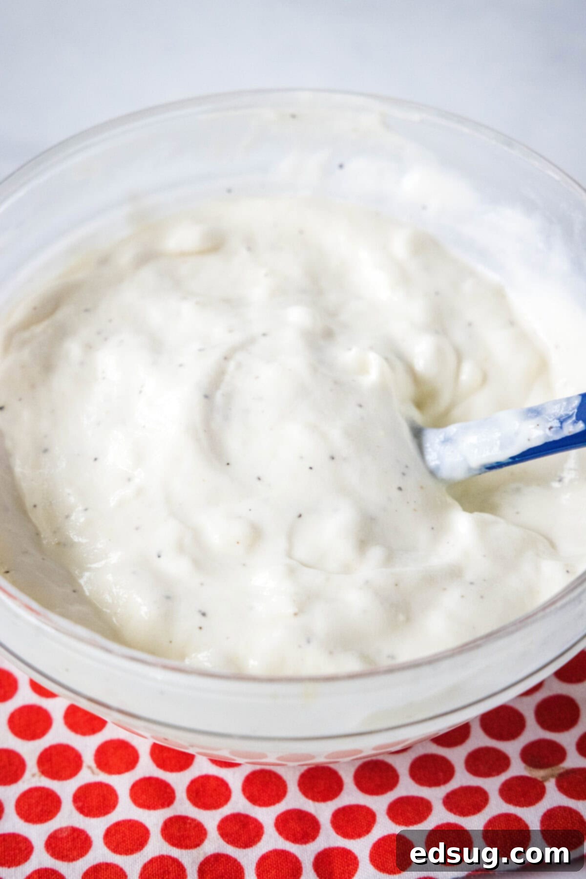 Velvety Garlic Dressing 4 creamy garlic dressing mixed together in a bowl