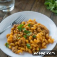 cropped image of enchilada pasta skillet on a white plate