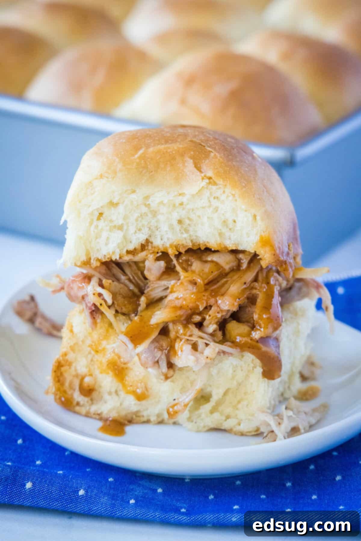 pulled pork on a hawaiian roll